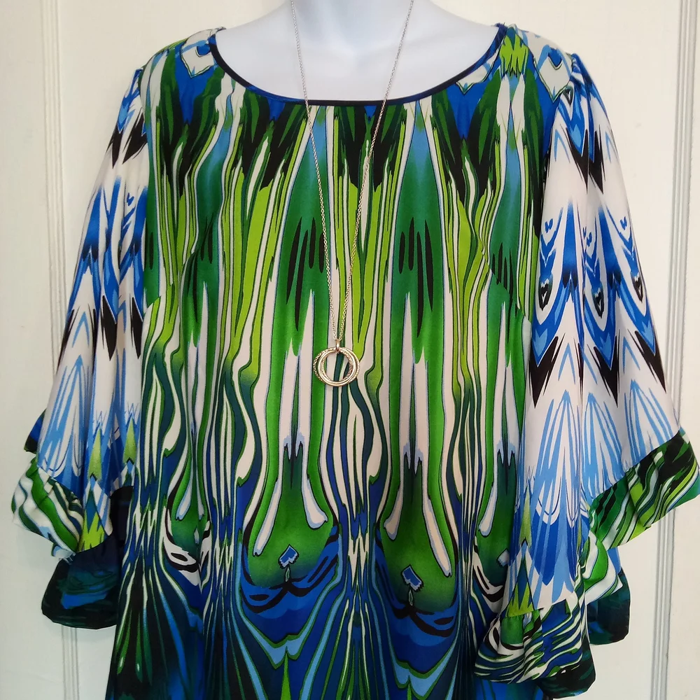 Boston Proper Green and Blue Midi Dress - Picture 2 of 10